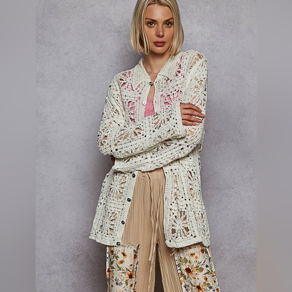 POL Tops - POL One Size Off white Crochet Cotton Cardigan